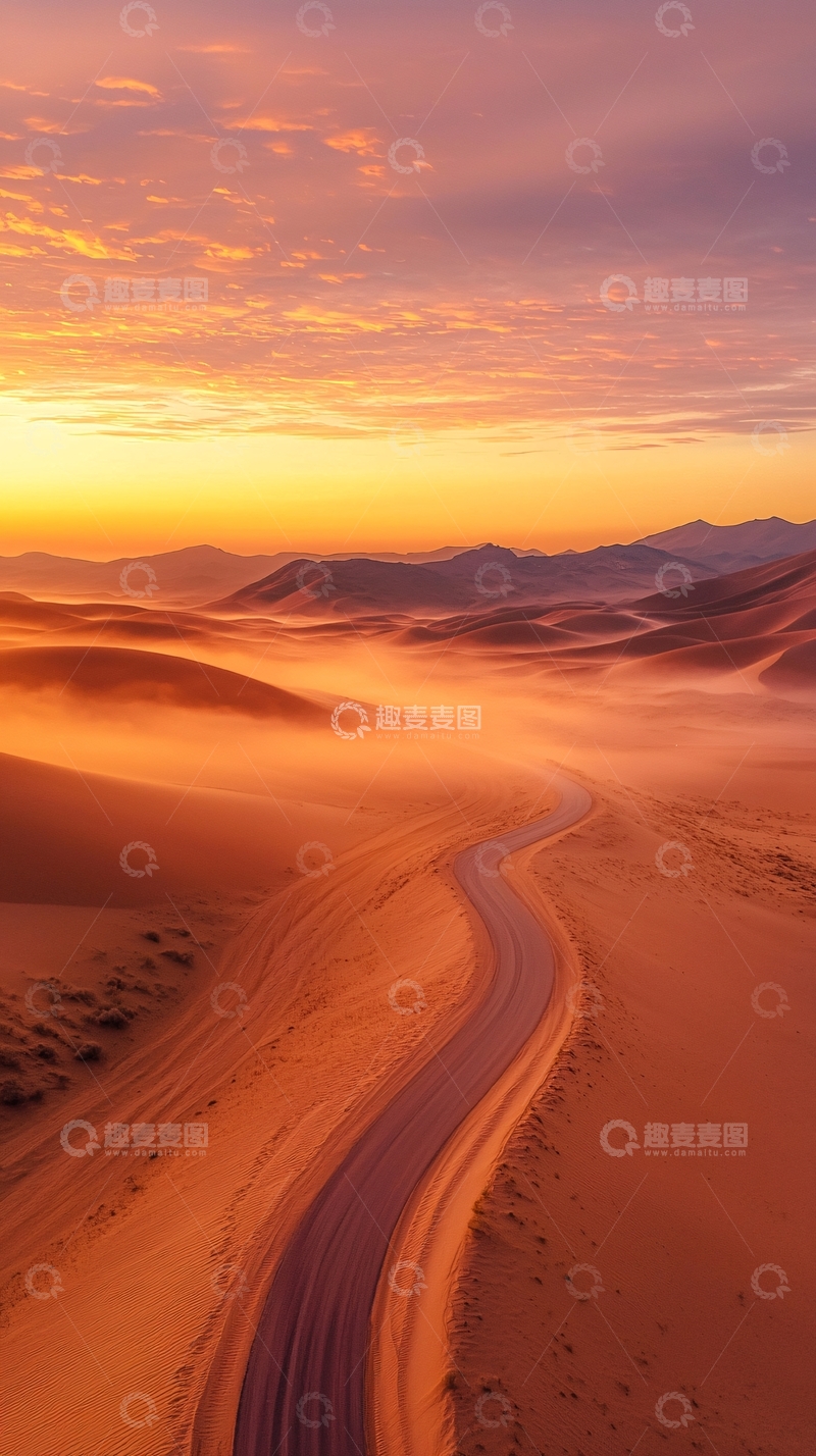 高清大图下载【趣麦麦图】沙漠公路日落美景
