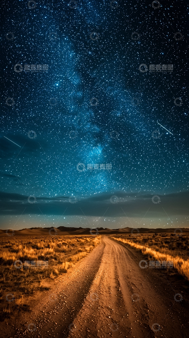 高清大图下载【趣麦麦图】乡间小路星空璀璨夜景