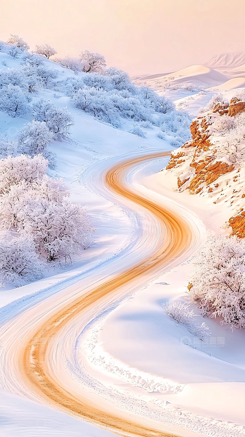 高清大图下载【趣麦麦图】冬季雪山蜿蜒公路