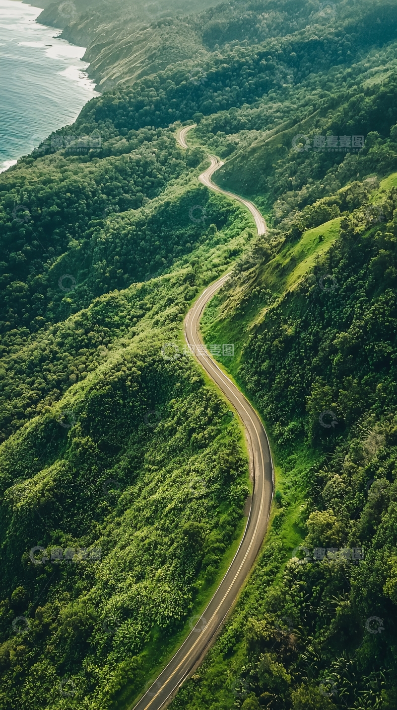 高清大图下载【趣麦麦图】蜿蜒公路穿梭在绿色山林中