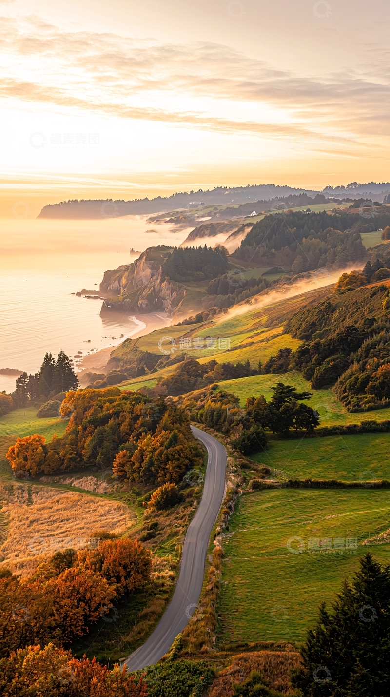 高清大图下载【趣麦麦图】海边公路日出景色