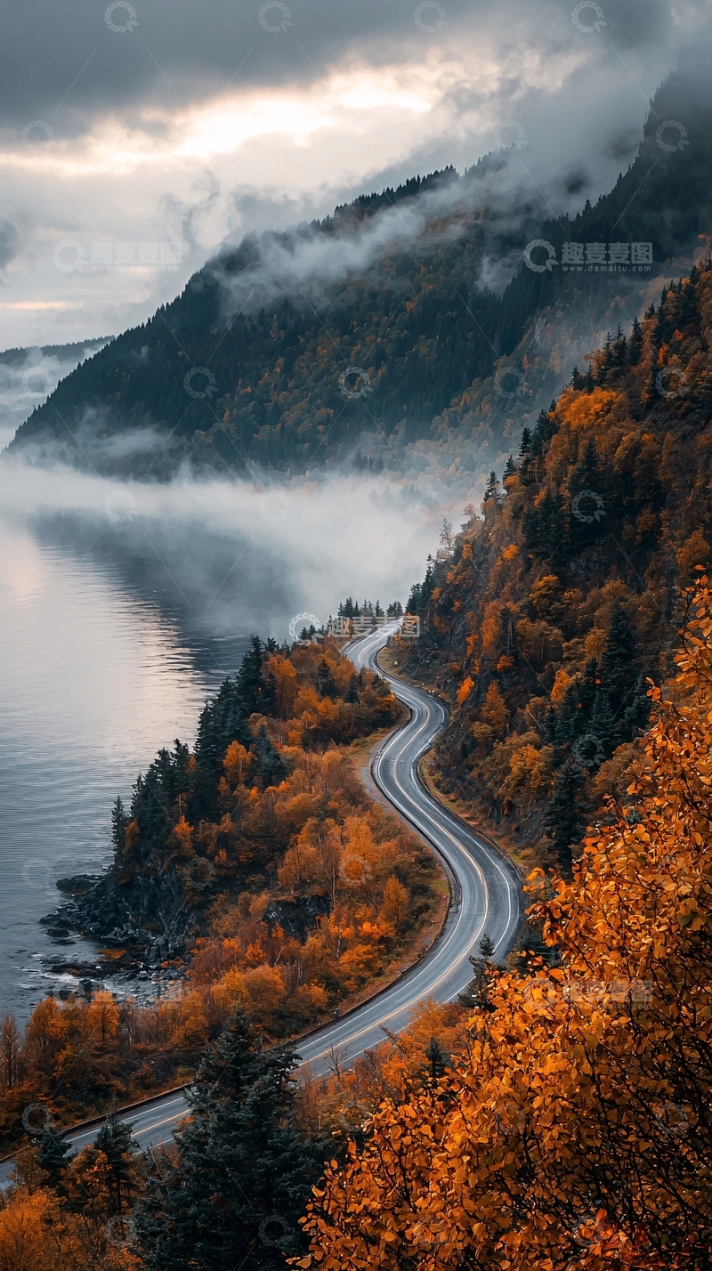 高清大图下载【趣麦麦图】蜿蜒山路秋色