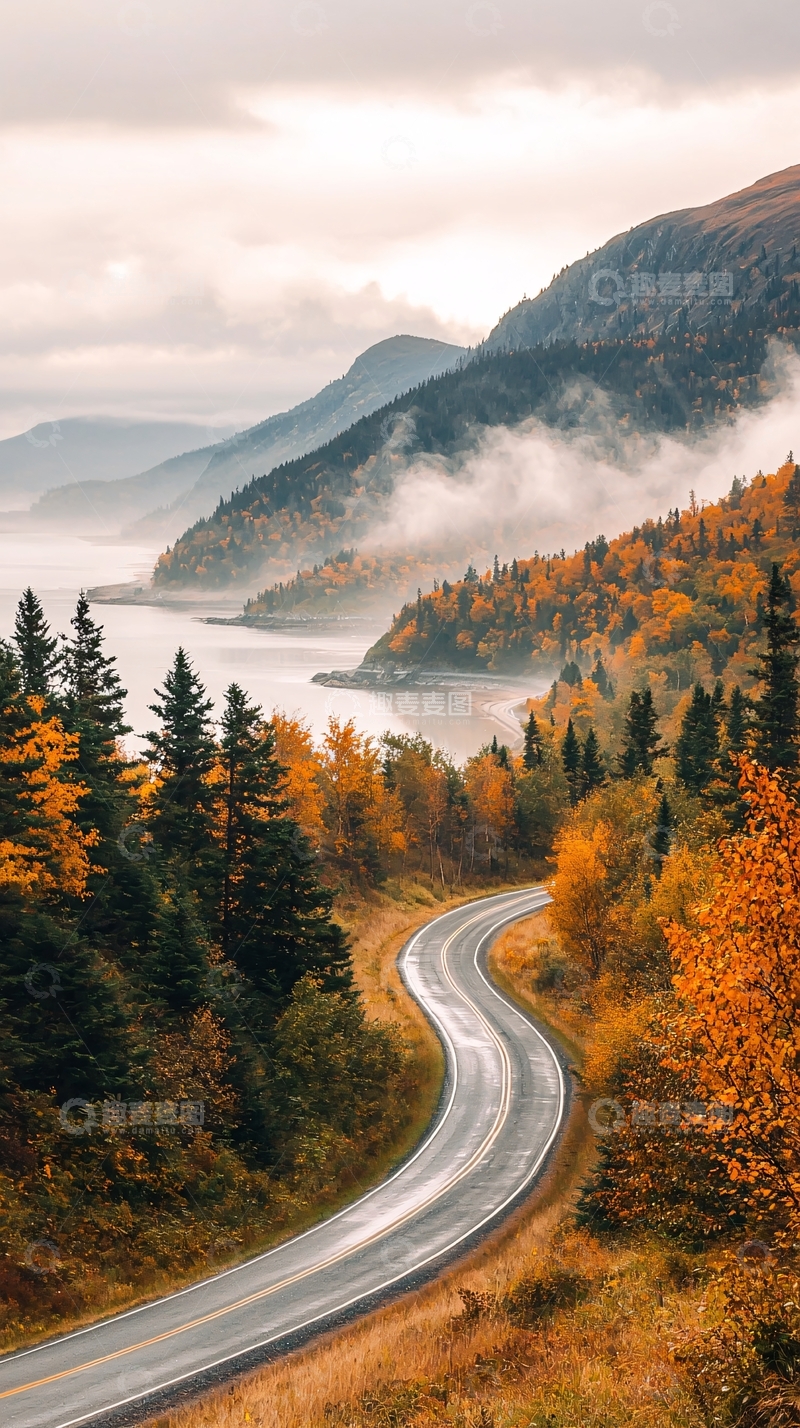 高清大图下载【趣麦麦图】蜿蜒山路秋景如画