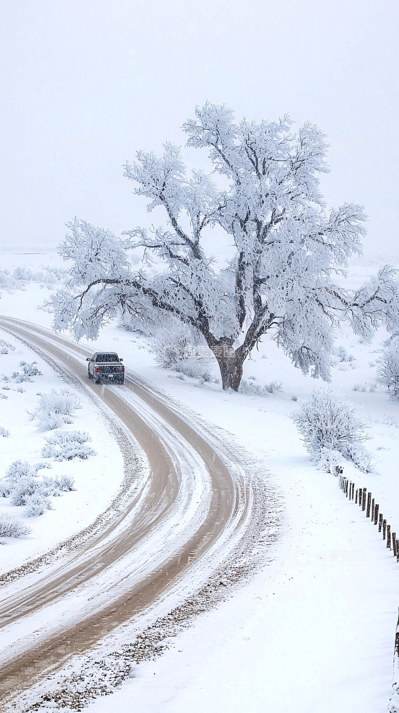 高清大图下载【趣麦麦图】雪景中的车辆行驶
