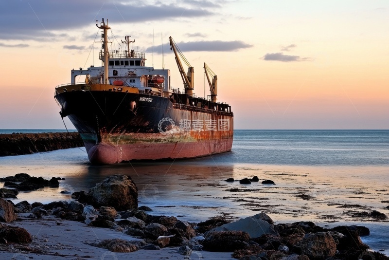 高清大图下载【趣麦麦图】海岸边停留的一艘轮船