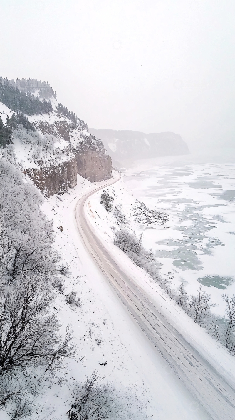 高清大图下载【趣麦麦图】雪山旁的道路