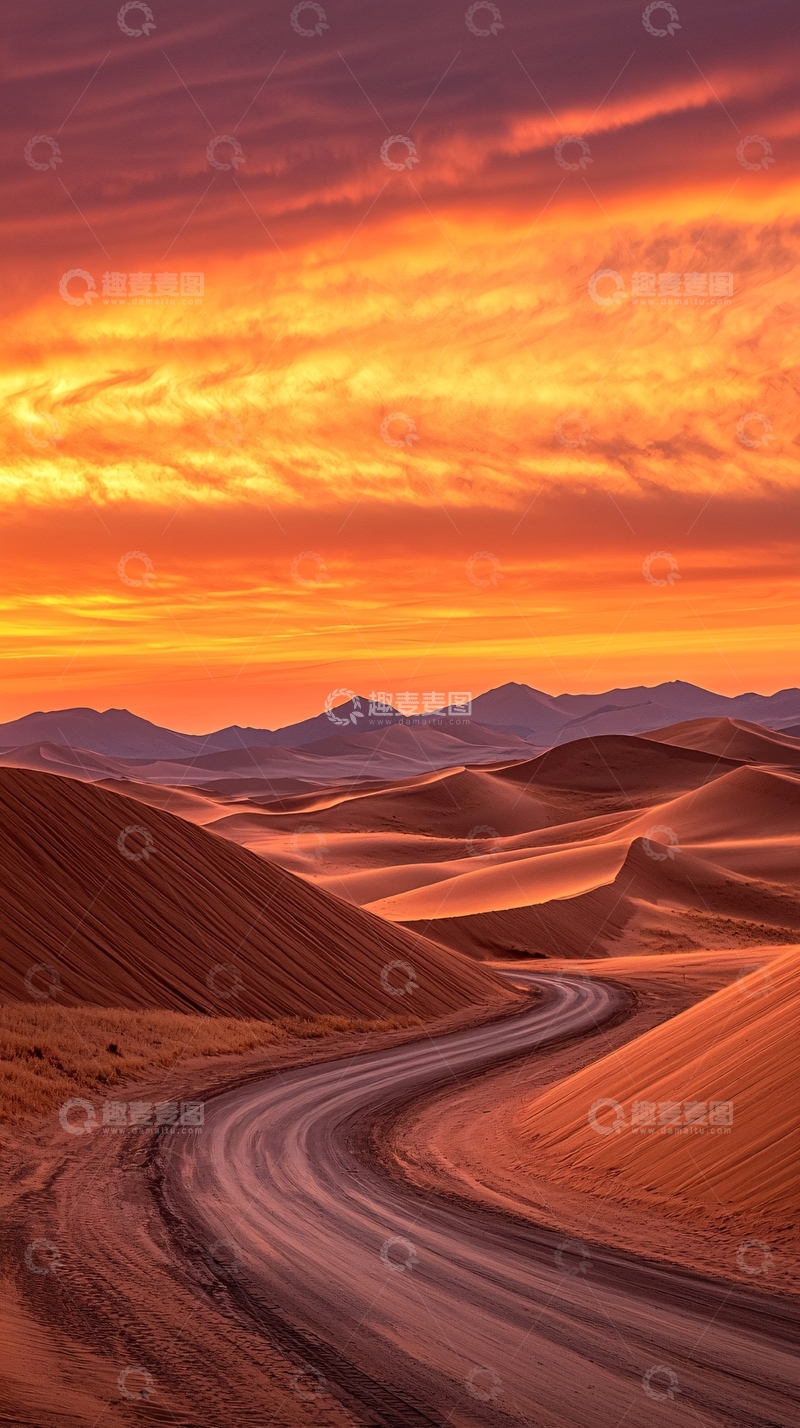 高清大图下载【趣麦麦图】沙漠日落下的道路