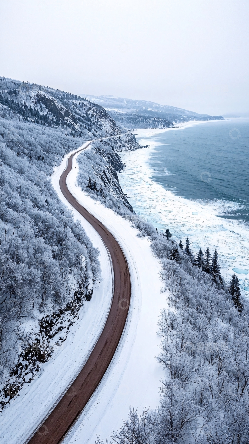 高清大图下载【趣麦麦图】雪山海岸公路