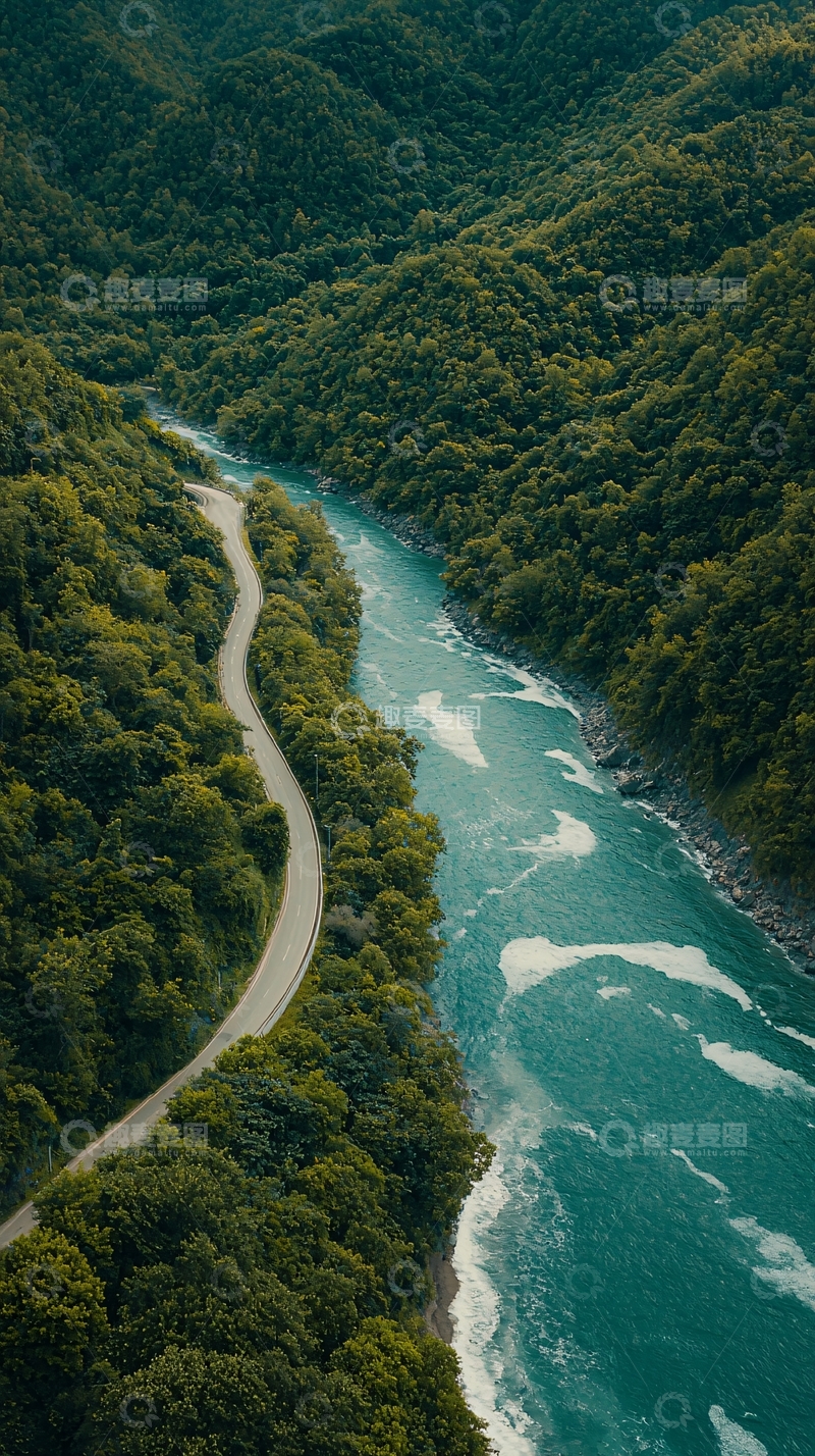 高清大图下载【趣麦麦图】蜿蜒河流山间路