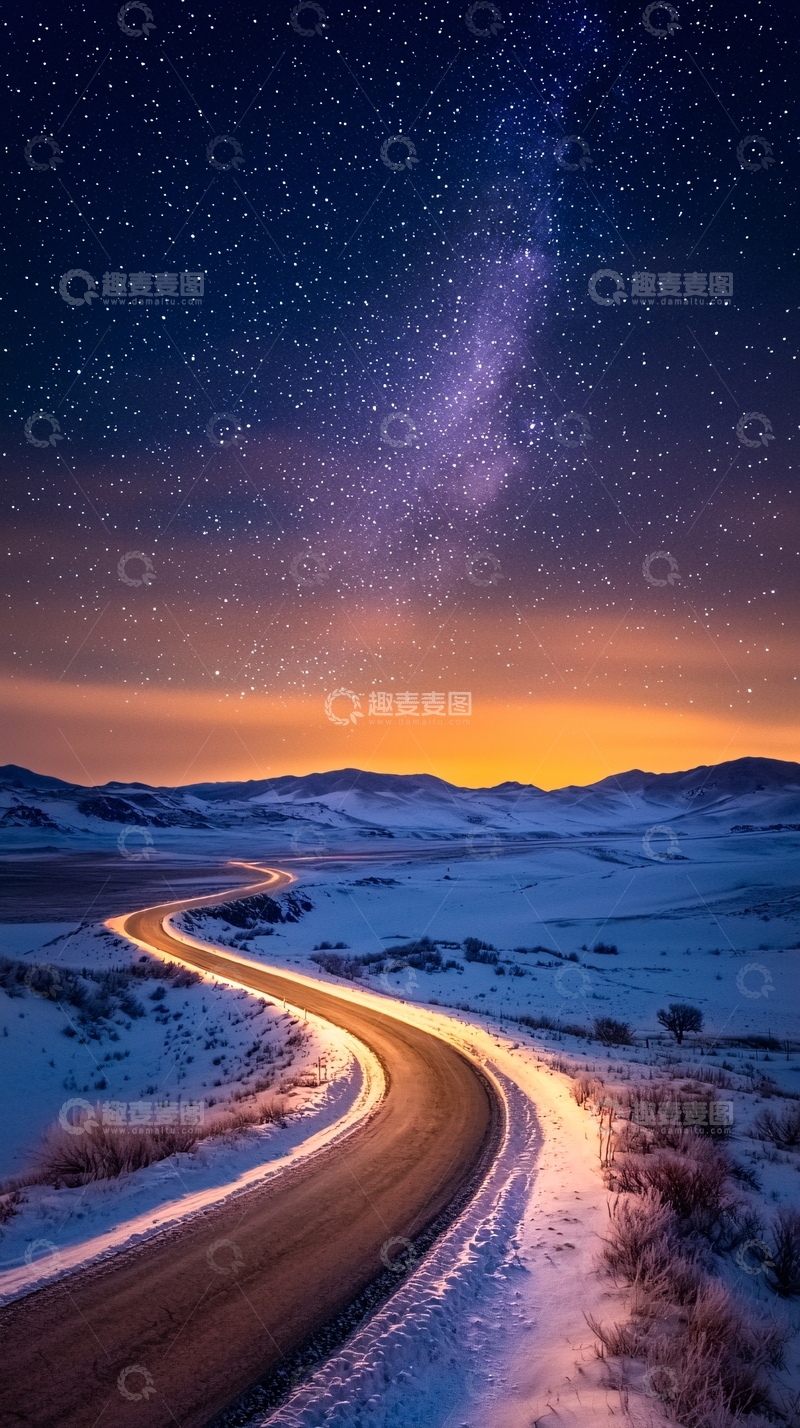 高清大图下载【趣麦麦图】星空下的蜿蜒公路