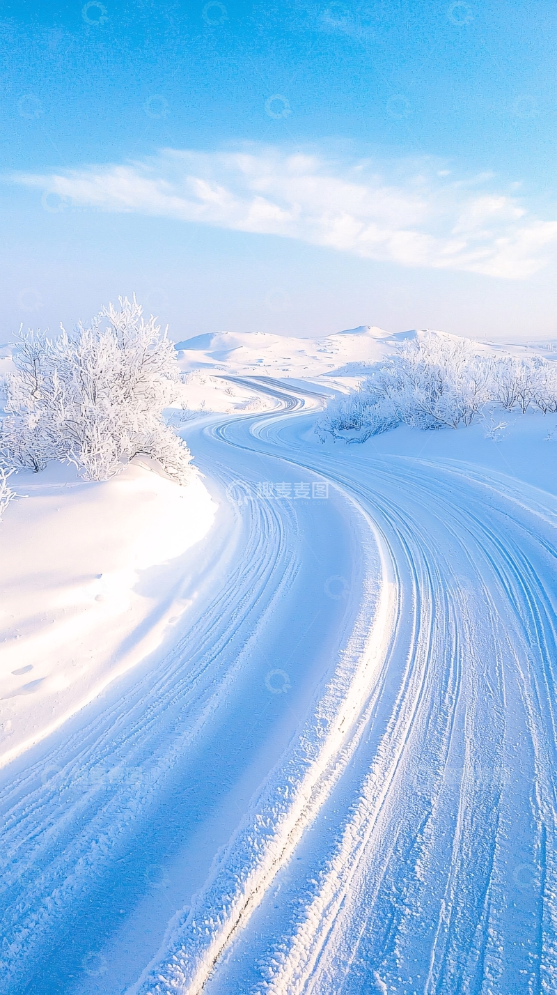 高清大图下载【趣麦麦图】雪地弯曲小路