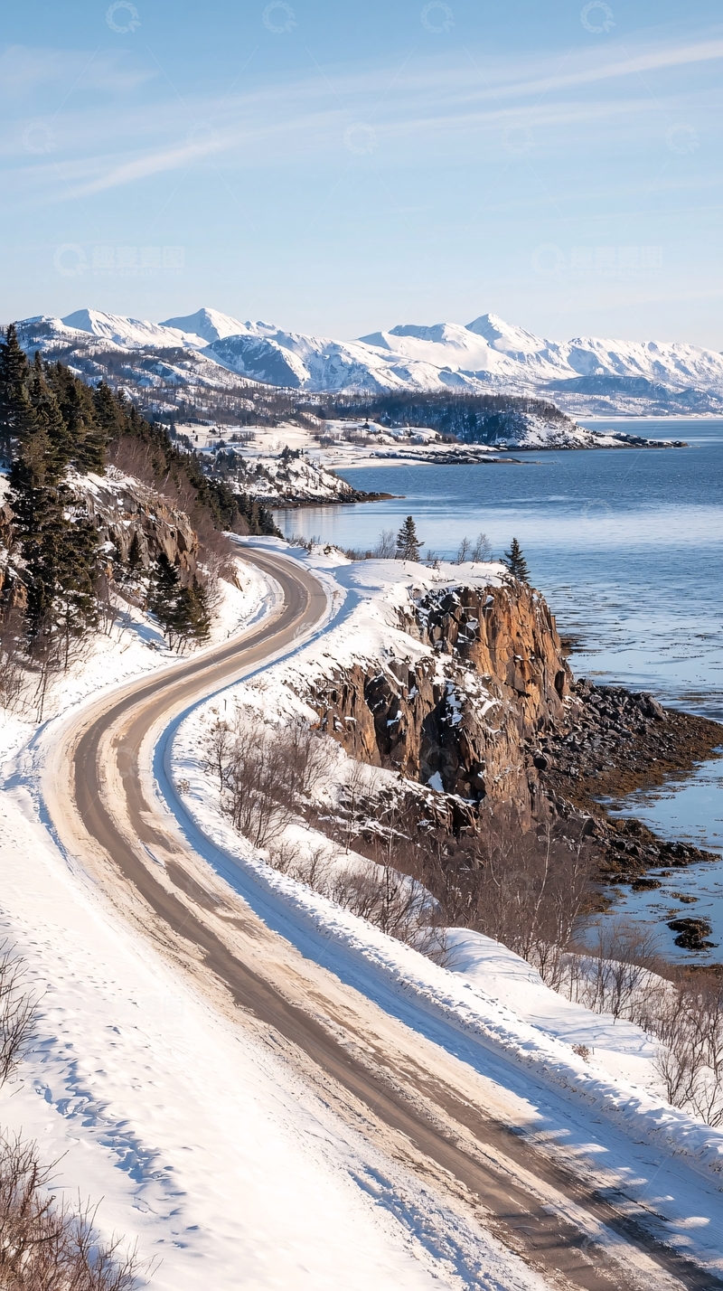 高清大图下载【趣麦麦图】雪山海岸公路风光