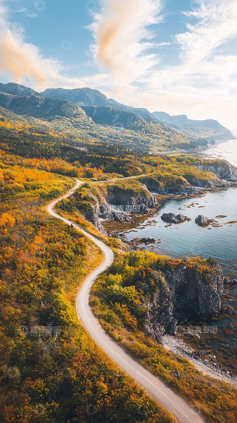 高清大图下载【趣麦麦图】蜿蜒海岸公路秋色美景