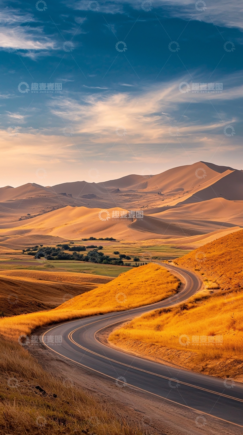 高清大图下载【趣麦麦图】蜿蜒公路穿过金色山丘