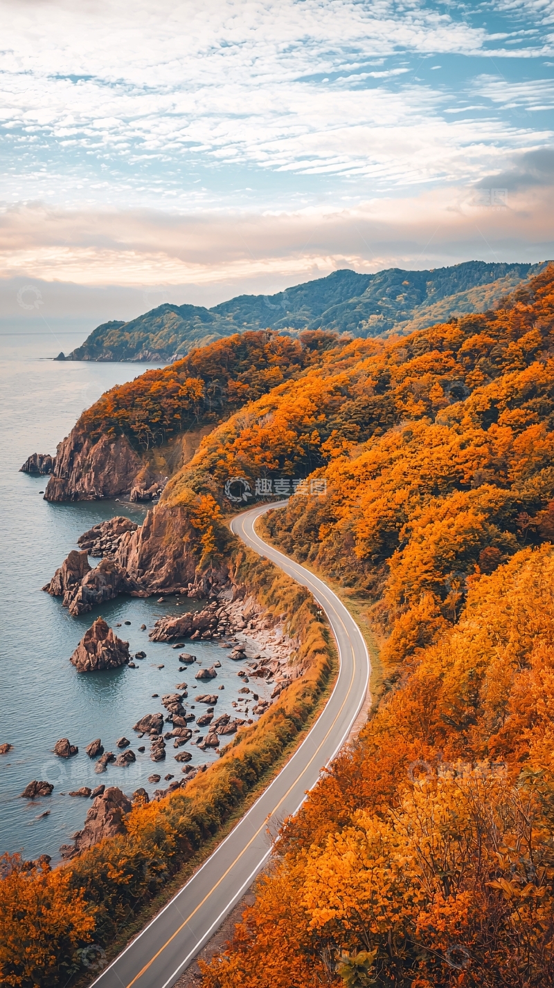 高清大图下载【趣麦麦图】海岸线蜿蜒的秋日公路
