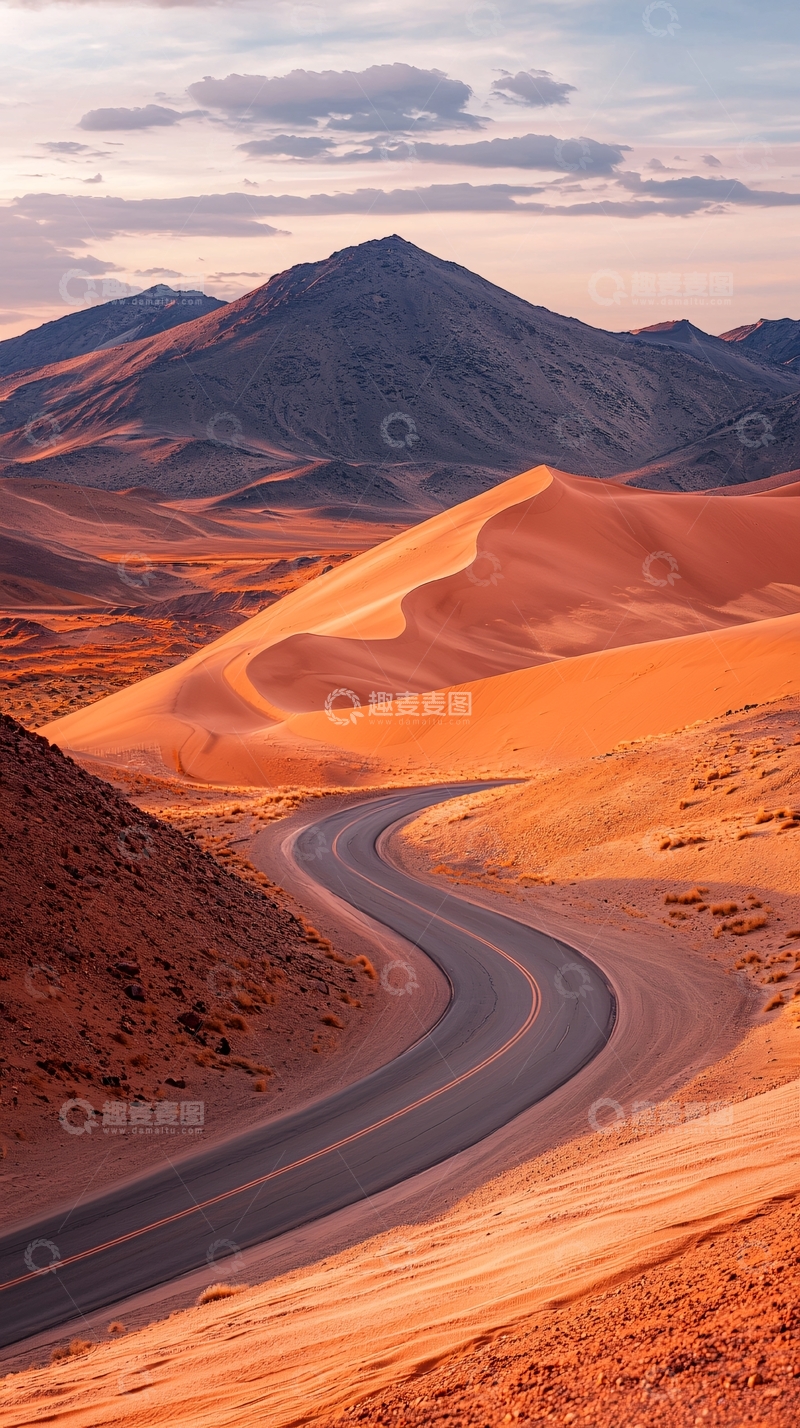 高清大图下载【趣麦麦图】蜿蜒公路穿越沙丘山脉