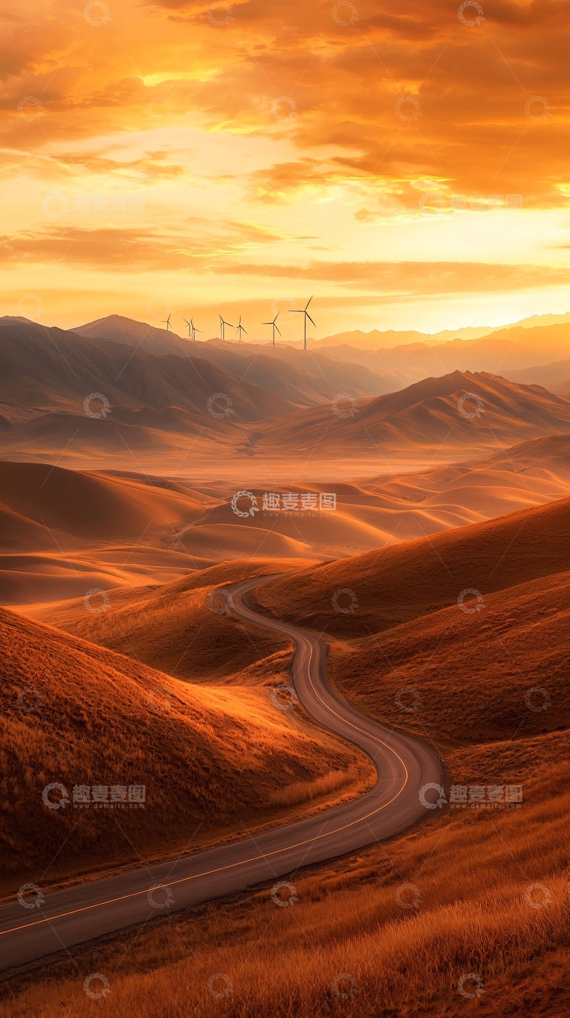 高清大图下载【趣麦麦图】金色山丘蜿蜒道路