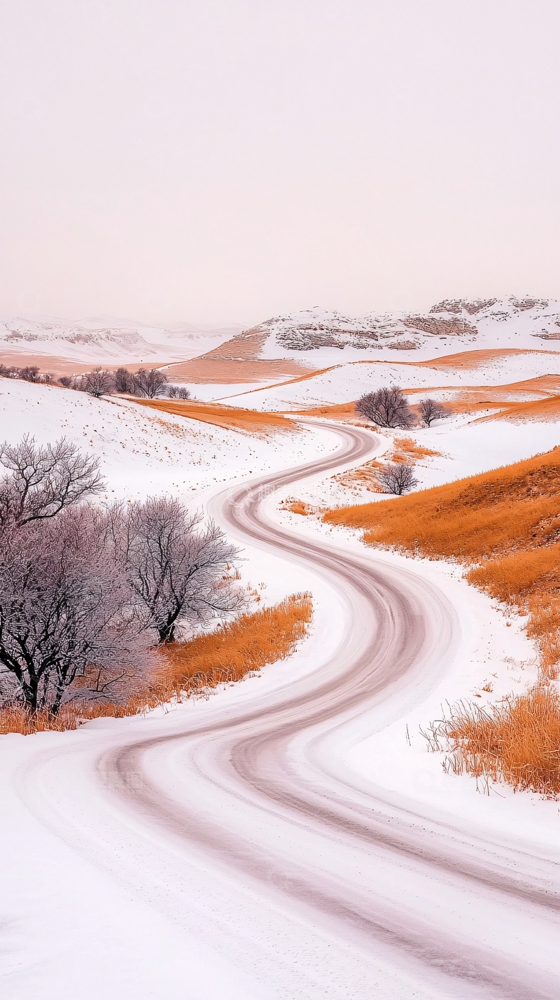 高清大图下载【趣麦麦图】雪后蜿蜒山路