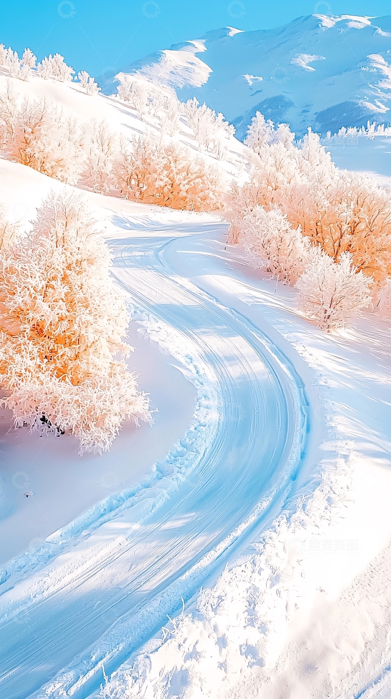 高清大图下载【趣麦麦图】雪山弯曲公路