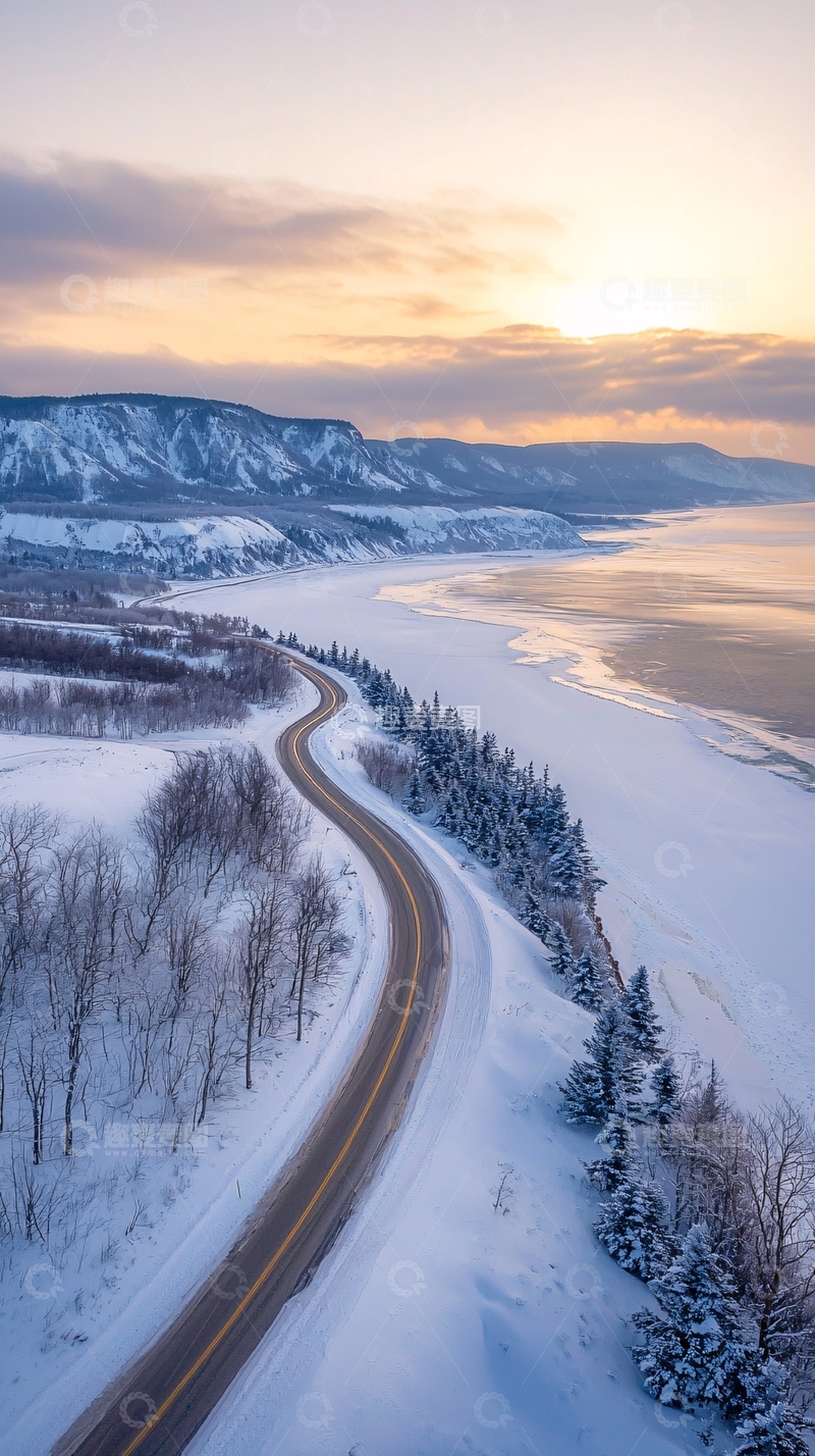 高清大图下载【趣麦麦图】冬季海岸公路