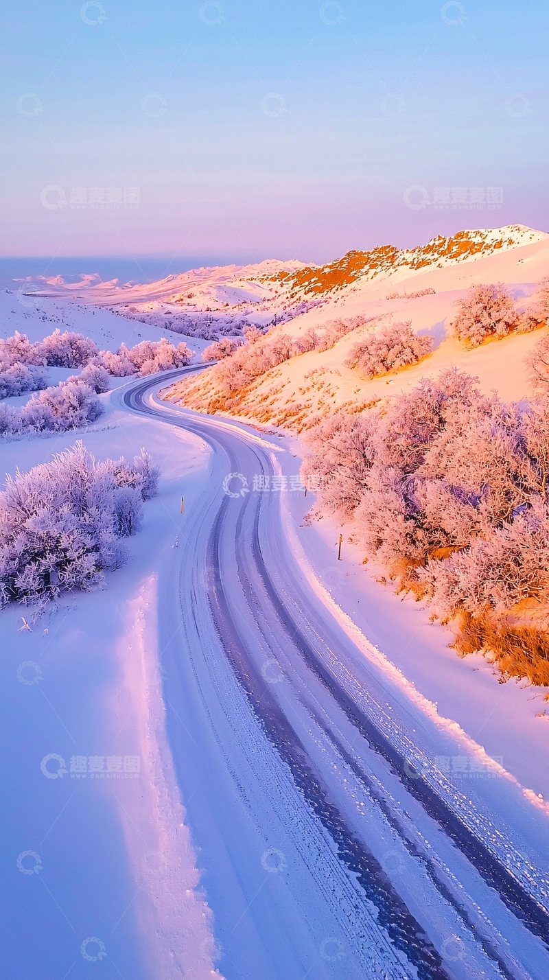 高清大图下载【趣麦麦图】雪后日出山路