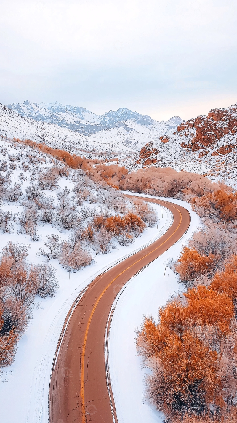 高清大图下载【趣麦麦图】雪山下的蜿蜒公路