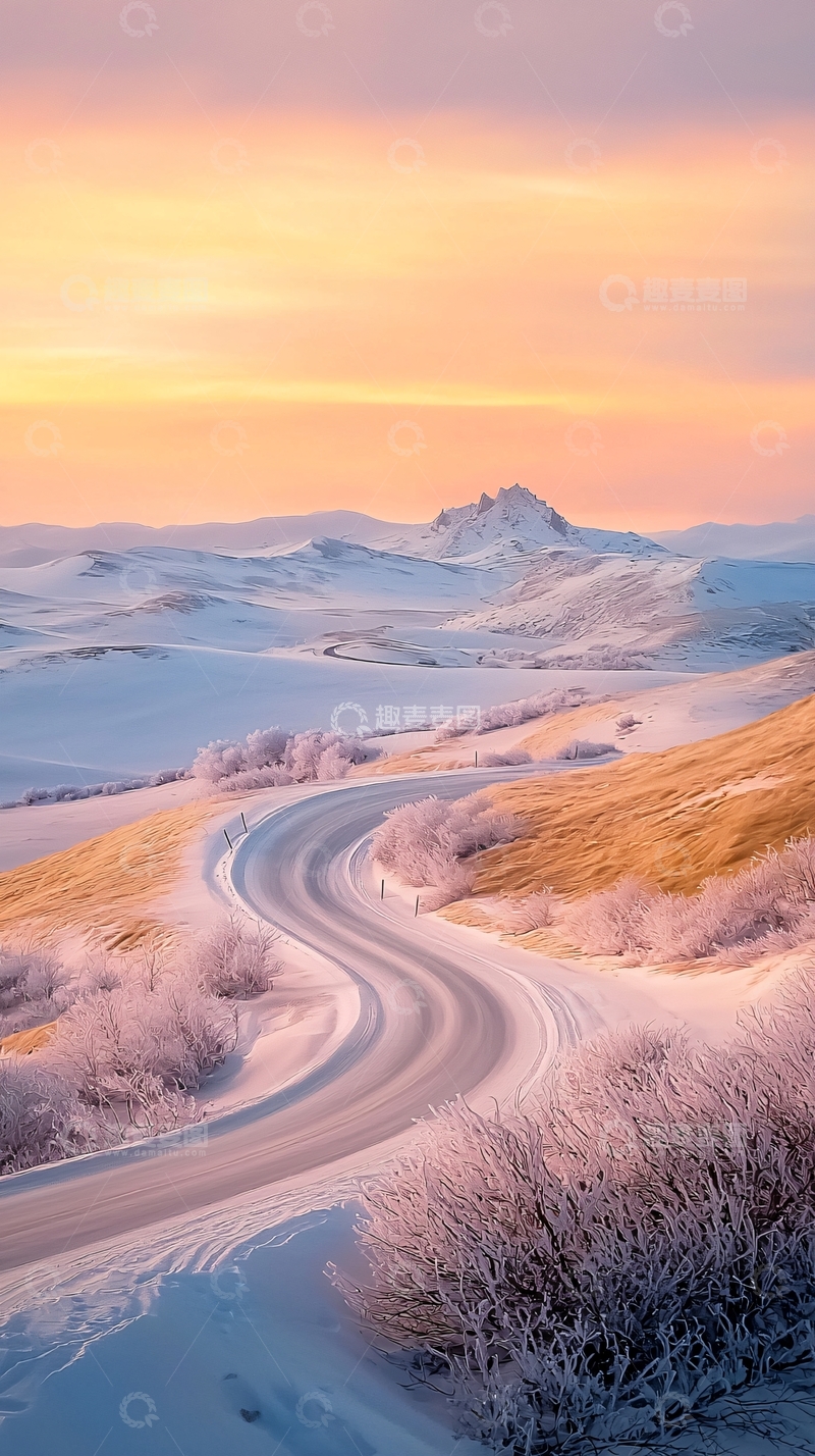 高清大图下载【趣麦麦图】冬季蜿蜒雪路