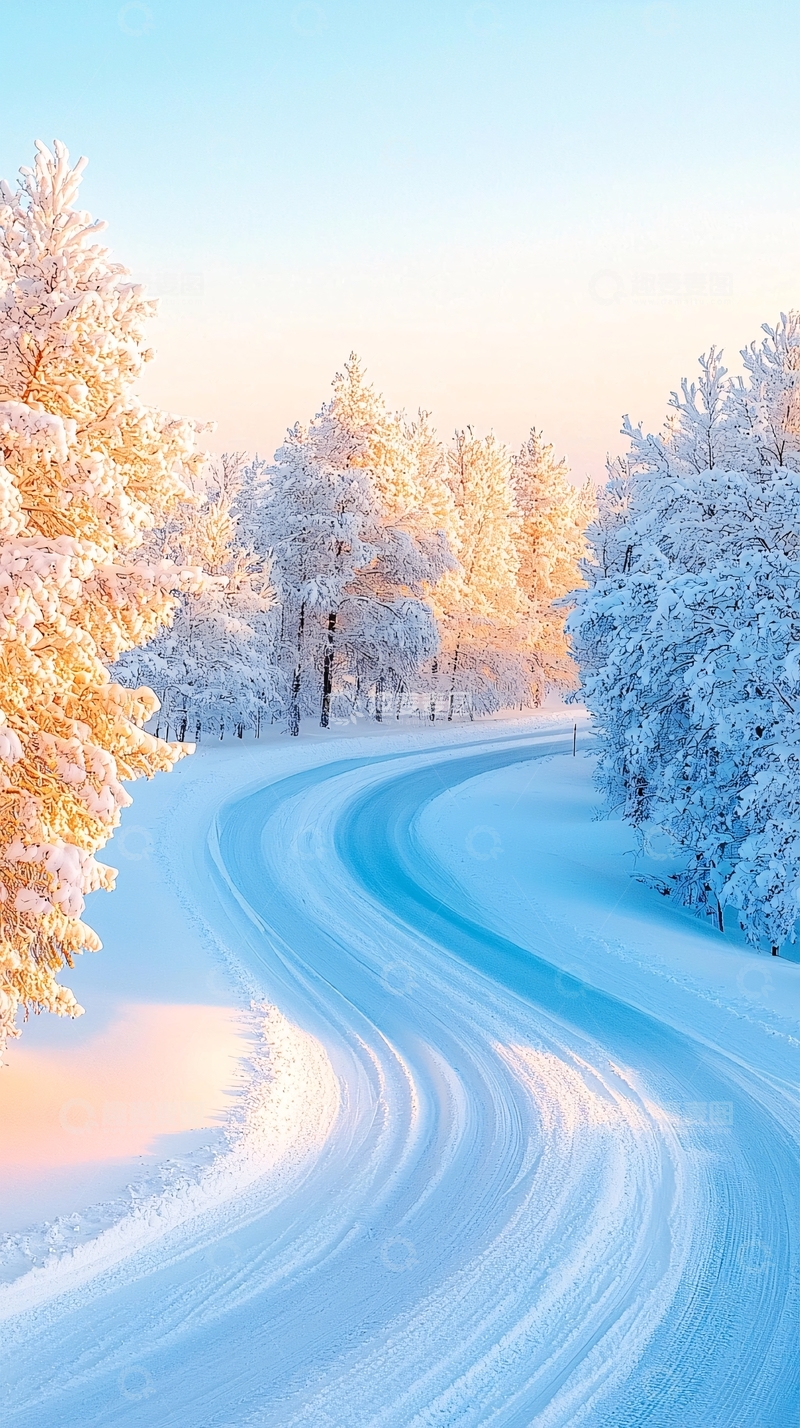 高清大图下载【趣麦麦图】雪地弯曲道路