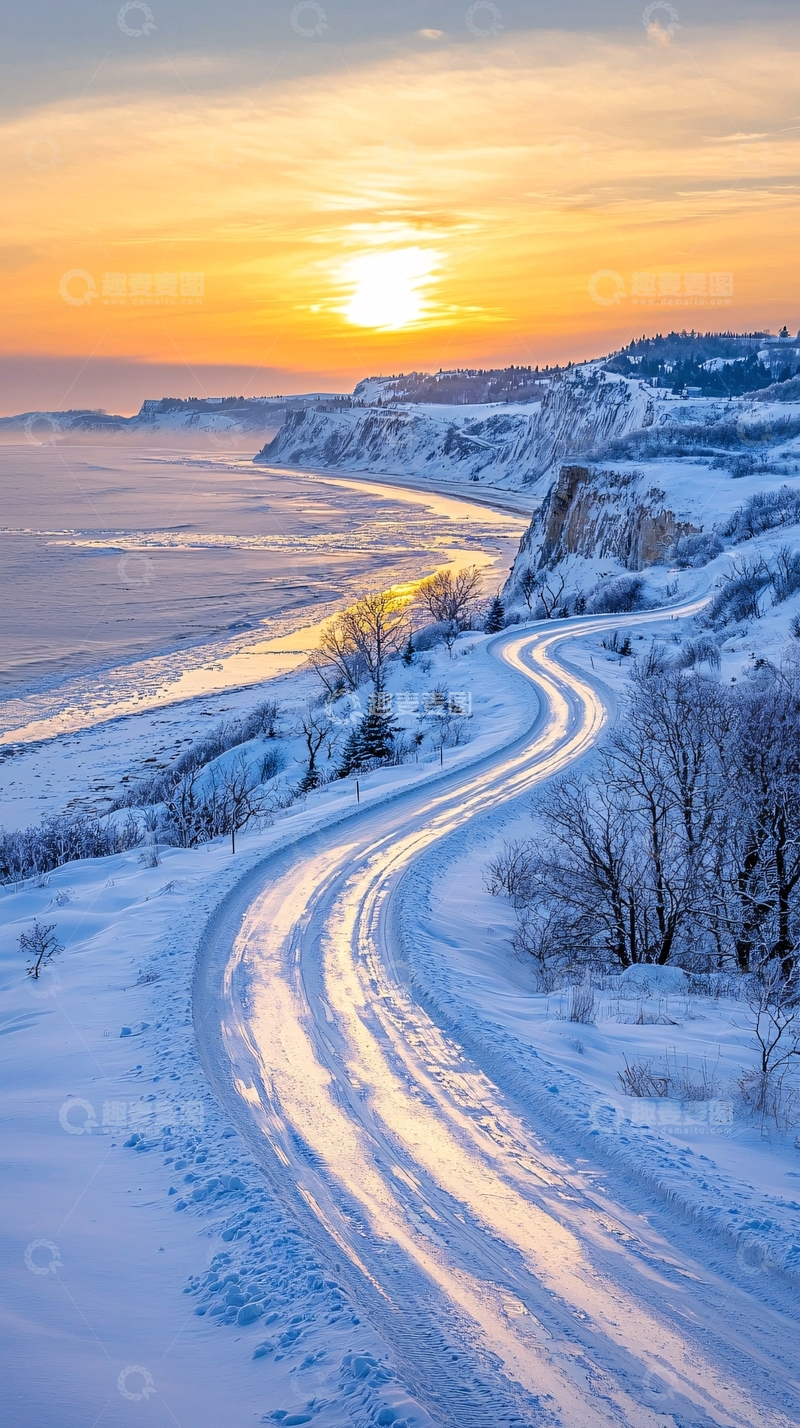 高清大图下载【趣麦麦图】冬日雪景蜿蜒道路