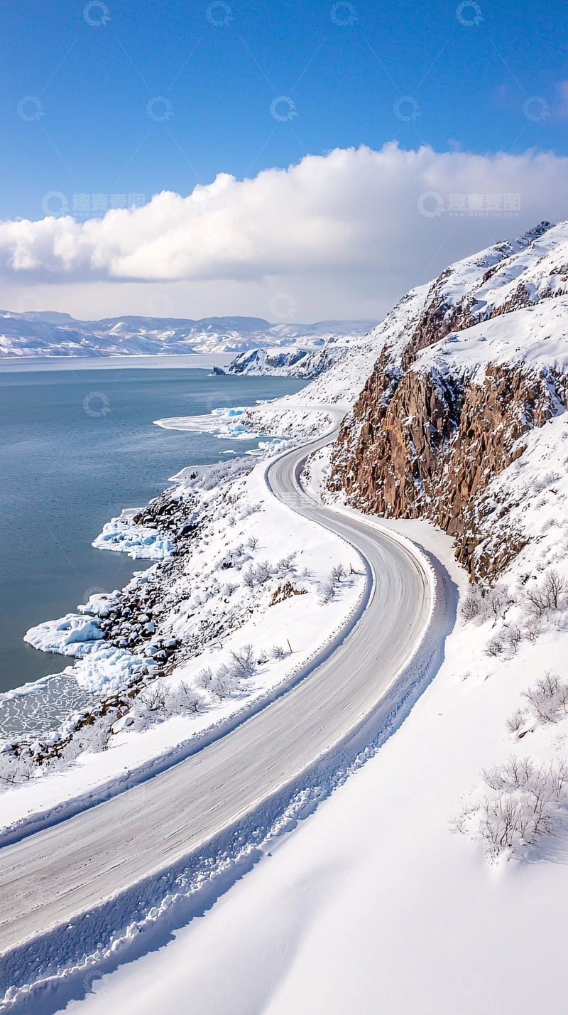 高清大图下载【趣麦麦图】雪山海岸公路
