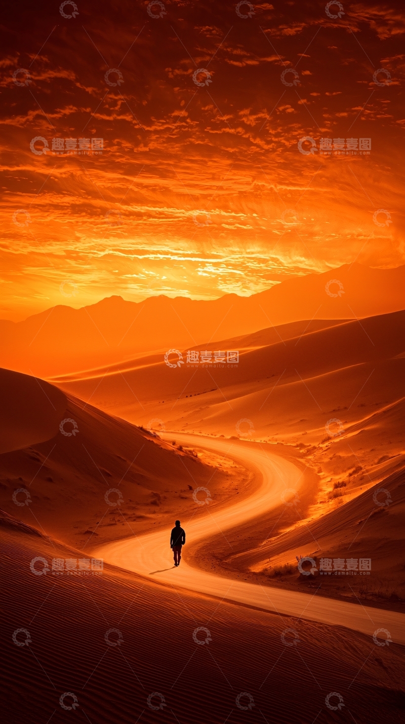 高清大图下载【趣麦麦图】沙漠中孤独的旅人