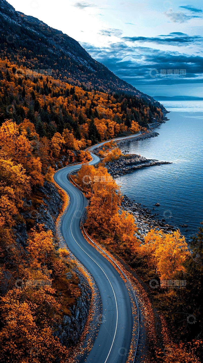高清大图下载【趣麦麦图】蜿蜒山路秋色海景