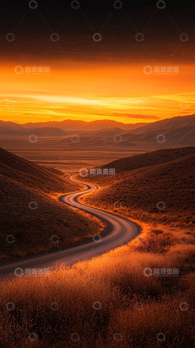高清大图下载【趣麦麦图】蜿蜒道路日落时分