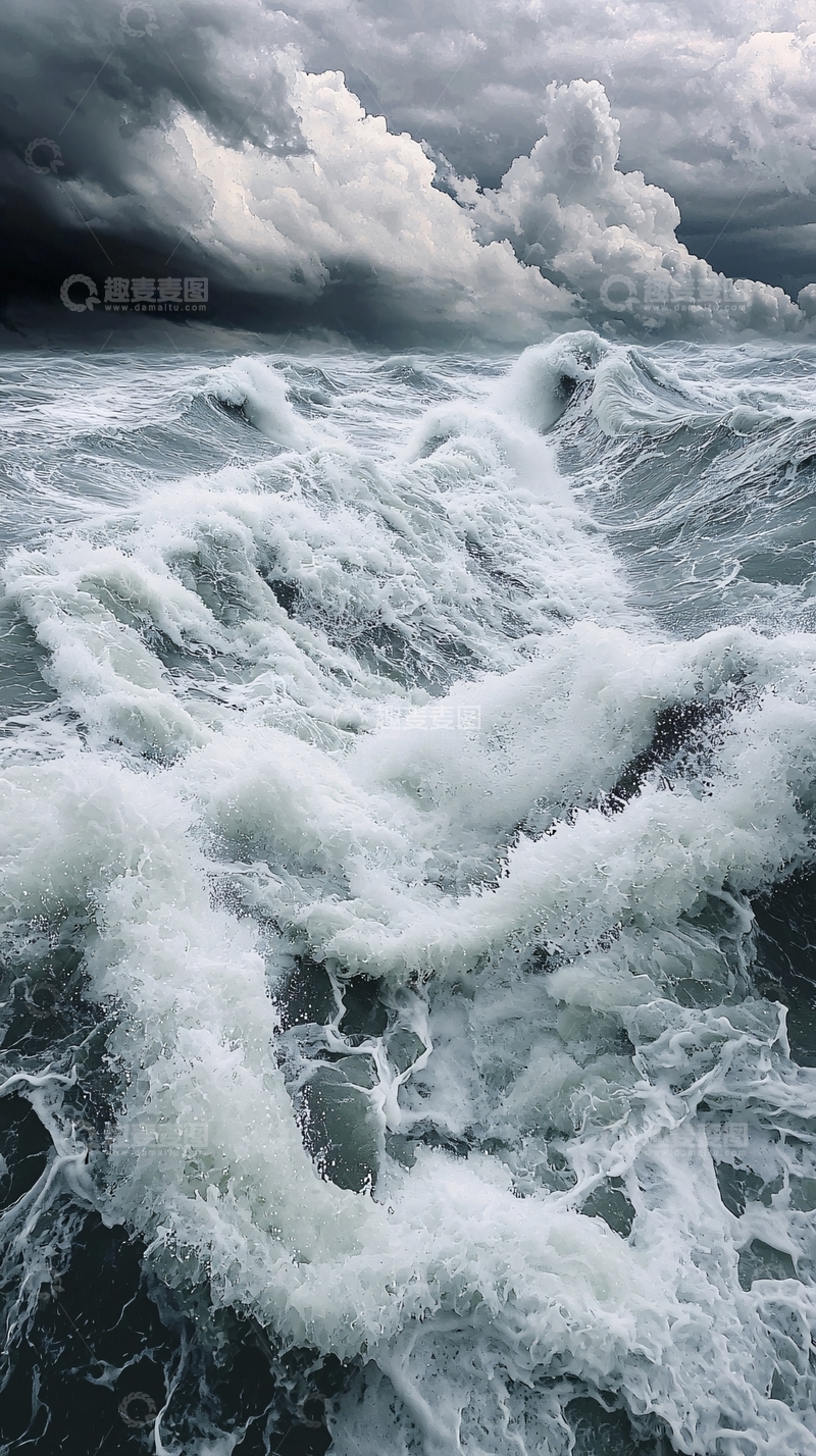 高清大图下载【趣麦麦图】狂风暴雨下的波涛汹涌大海