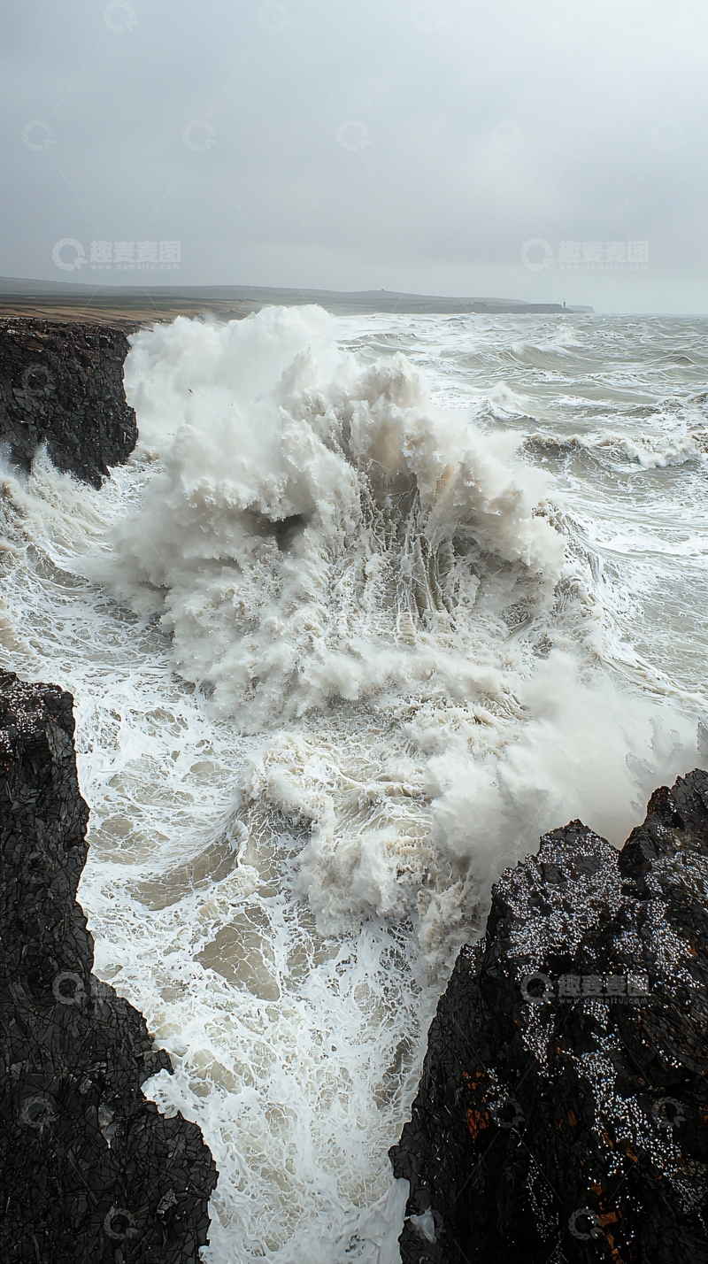 高清大图下载【趣麦麦图】狂风巨浪拍打礁石