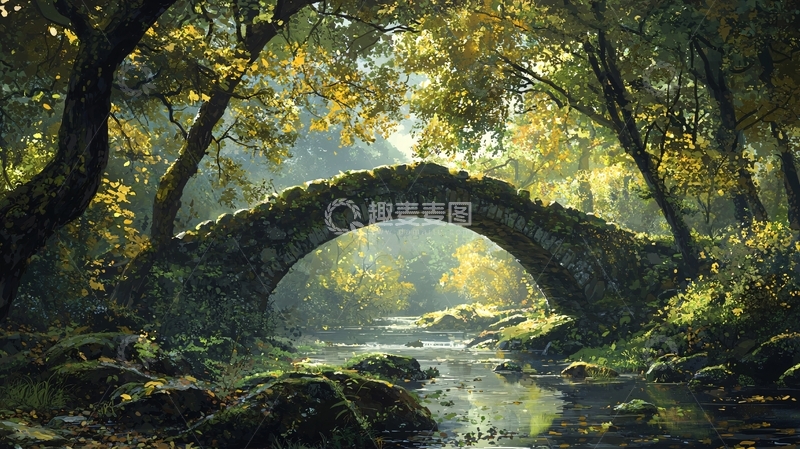 高清大图下载【趣麦麦图】森林中的石头拱桥