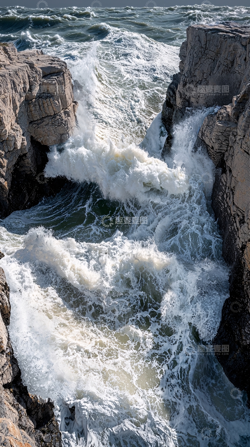 高清大图下载【趣麦麦图】汹涌海浪冲击岩石海岸