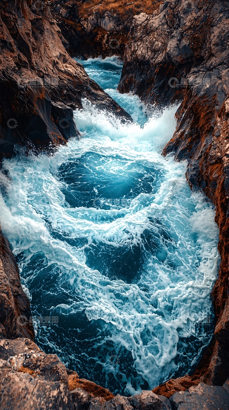 高清大图下载【趣麦麦图】湍急河流穿梭岩石峡谷