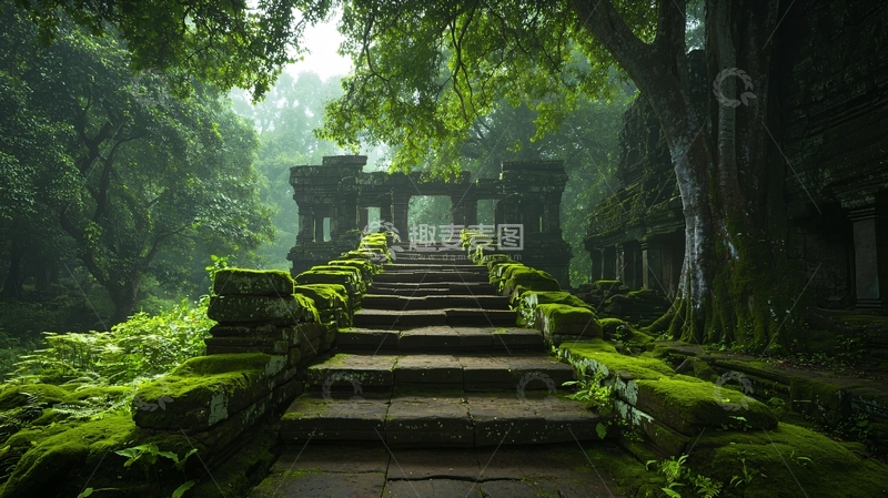 高清大图下载【趣麦麦图】古老寺庙隐藏在森林中