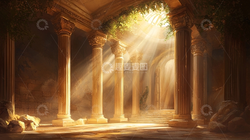 高清大图下载【趣麦麦图】光线穿过古老柱廊