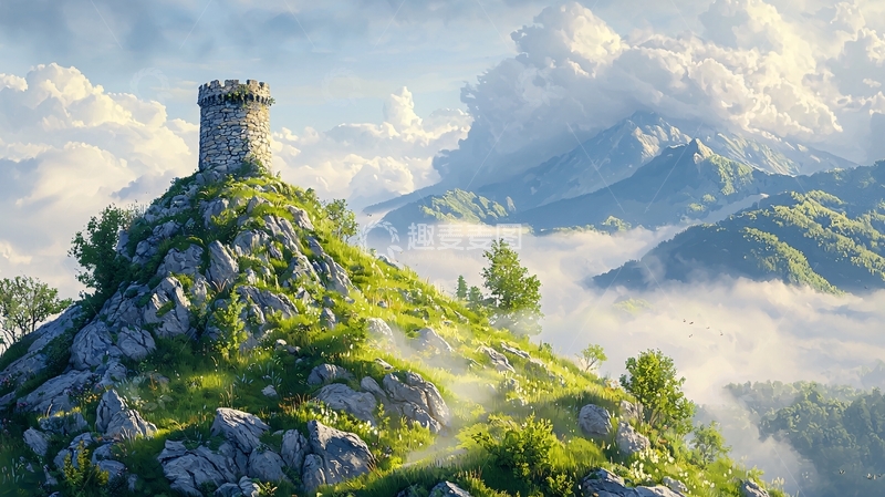高清大图下载【趣麦麦图】山顶上的古老塔楼