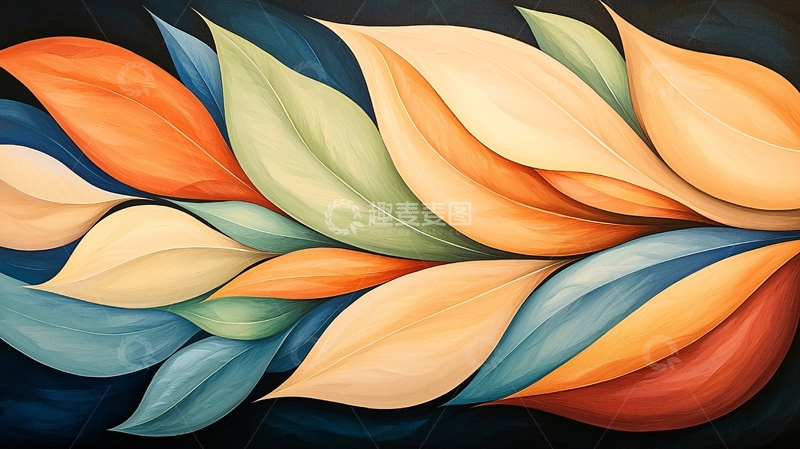 高清大图下载【趣麦麦图】抽象彩色叶片图案
