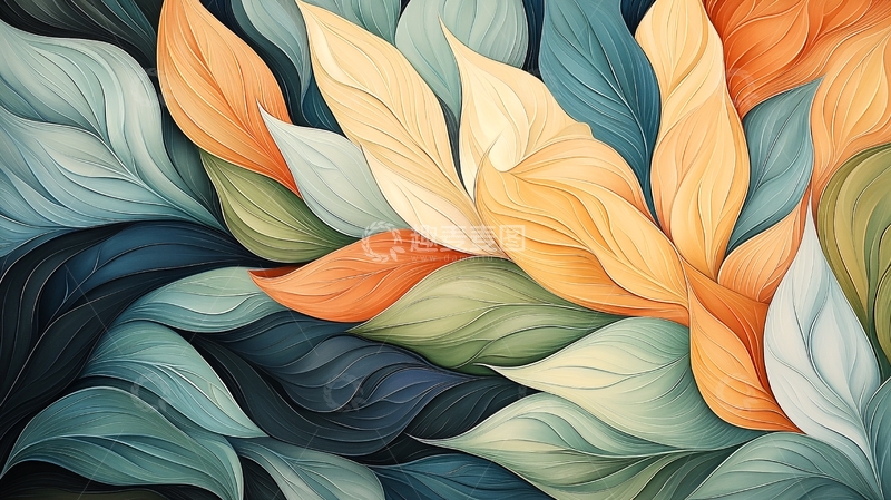 高清大图下载【趣麦麦图】彩色叶片抽象图案