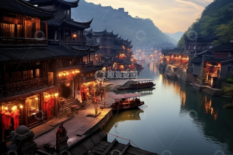 高清大图下载【趣麦麦图】灯火通明的建筑摄影