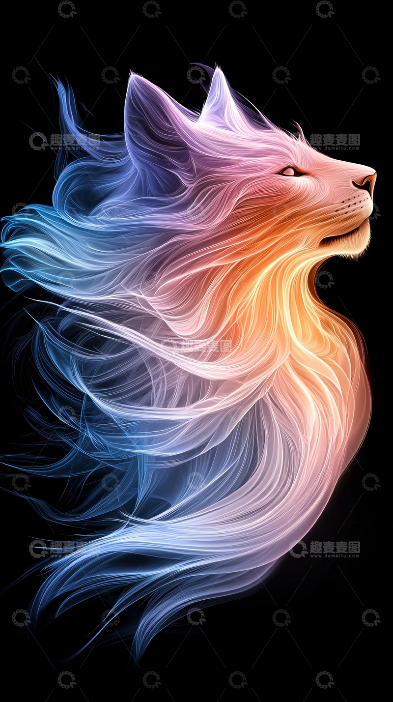 高清大图下载【趣麦麦图】彩色烟雾效果的狼