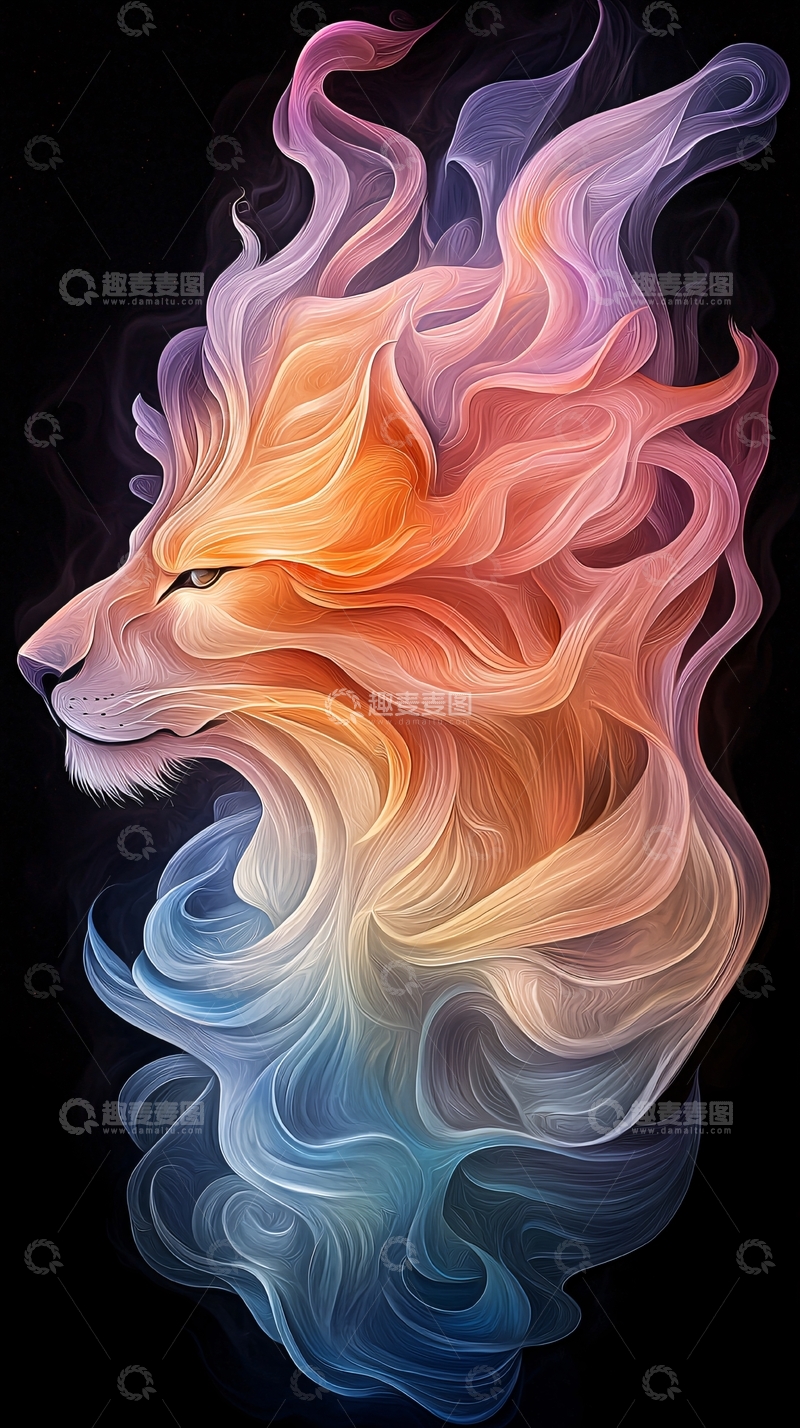 高清大图下载【趣麦麦图】抽象的烟雾狮子画像