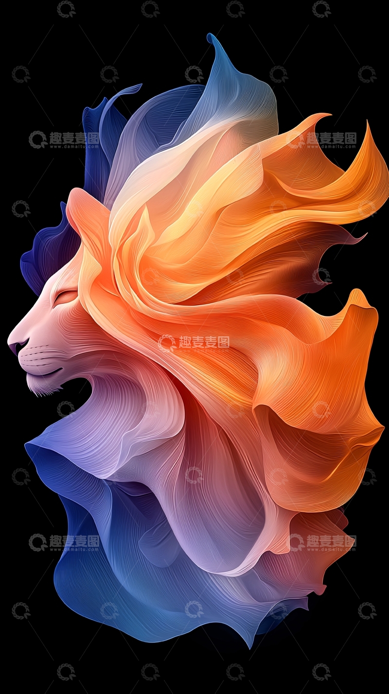 高清大图下载【趣麦麦图】抽象狮子艺术插画