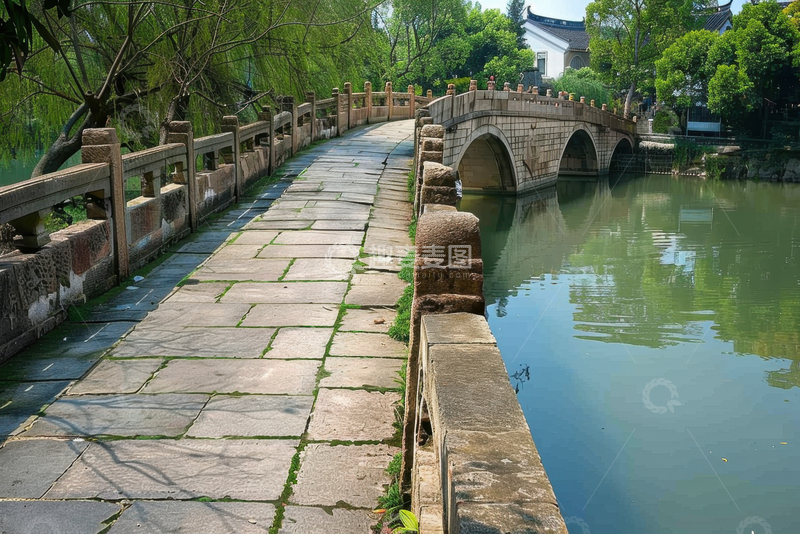 高清大图下载【趣麦麦图】湖面上的长石板桥