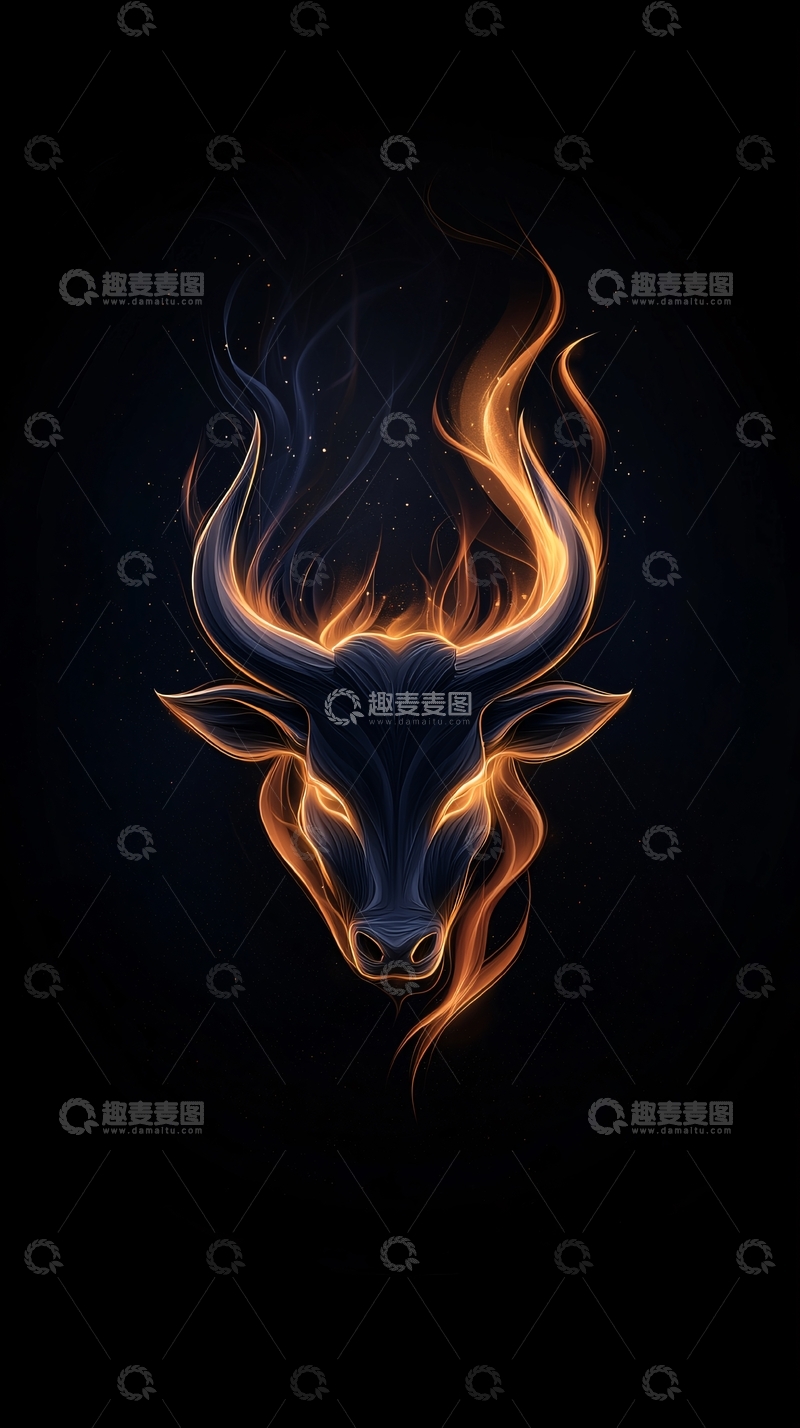 高清大图下载【趣麦麦图】火焰环绕的公牛头