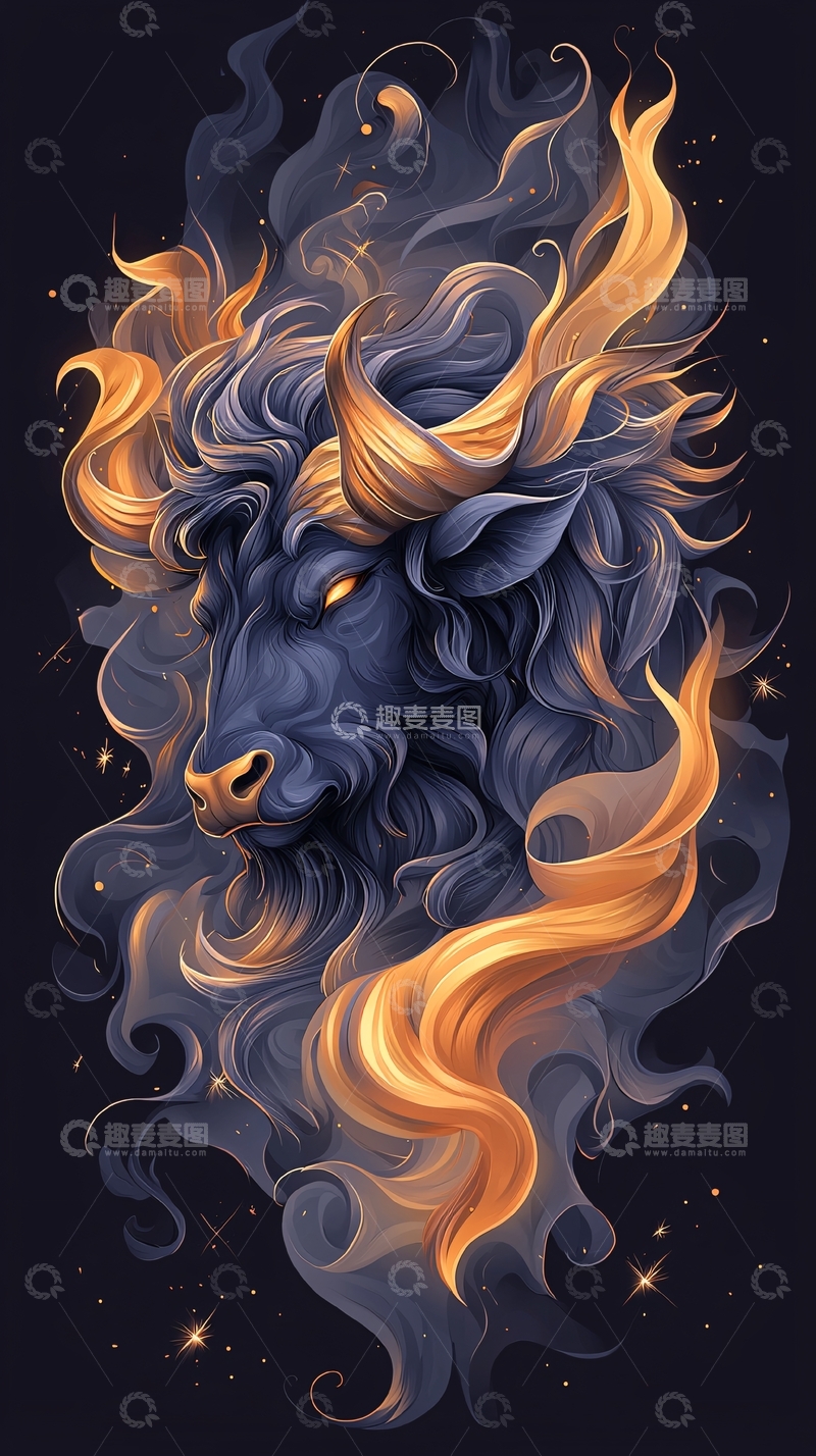 高清大图下载【趣麦麦图】金角牛的艺术画像